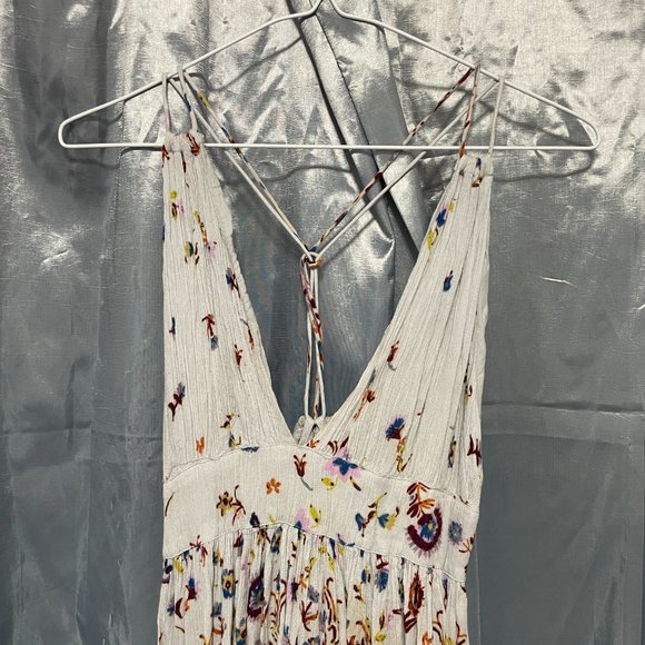 URBAN OUTFITTERS Light Baby Blue Floral Flare Halter Dress Boho Sz L - Picture 3 of 10